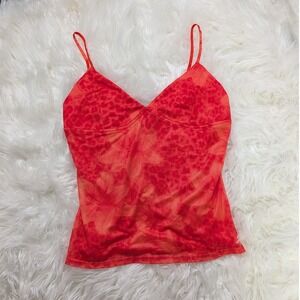Y2K / 2000s Mesh Ruby & Jewell Red Orange Animal Print V-Neck‎ Cami Size XL